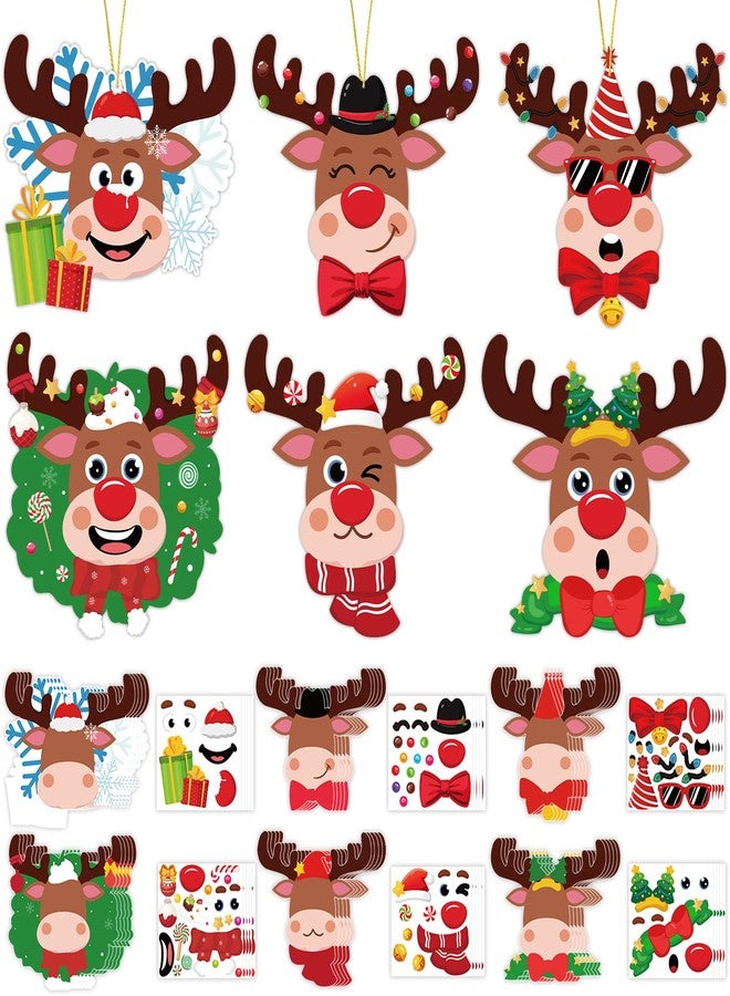 Sealmic 60 Pcs Christmas Reindeer Crafts for Kids Make Your Own Christmas Tree Ornaments Decoration Xmas Arts Making Craft with Stickers DIY Paper Holiday Cutouts Winter Party Home Classroom Game Activities - Image 1